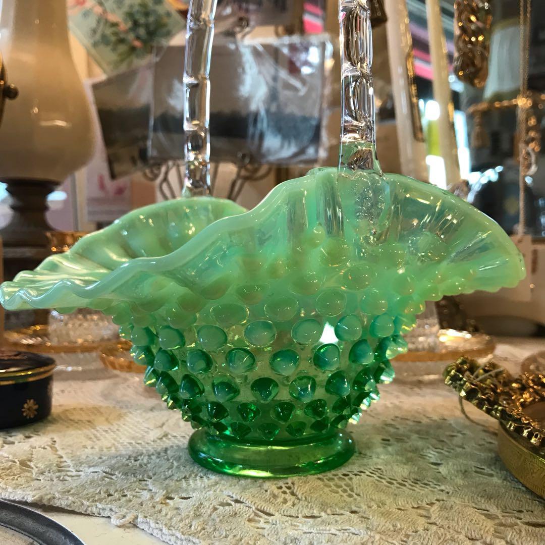フェントン アンティークantique エメラルドグリーンバスケット アメリカ