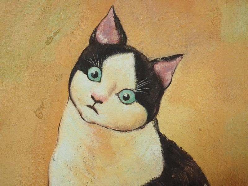 動物像・生物画　油絵　熊谷守一　ねこ　F4　額付き　手描き　肉筆