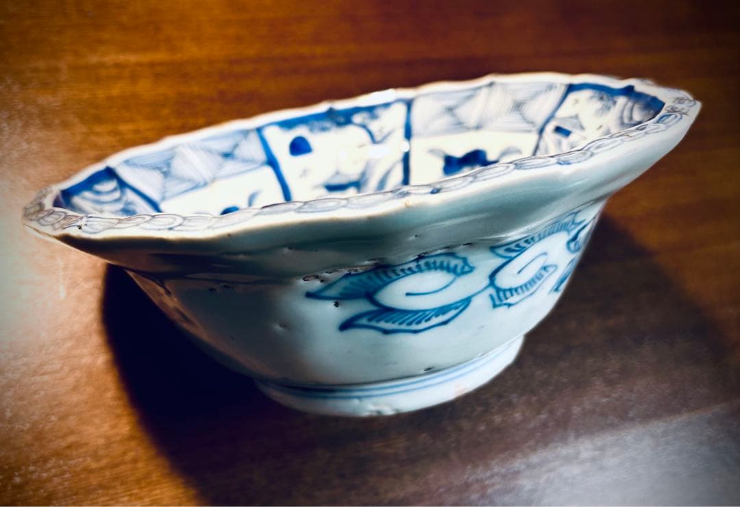 江戸期　古染付芙蓉手　間取山水　深鉢