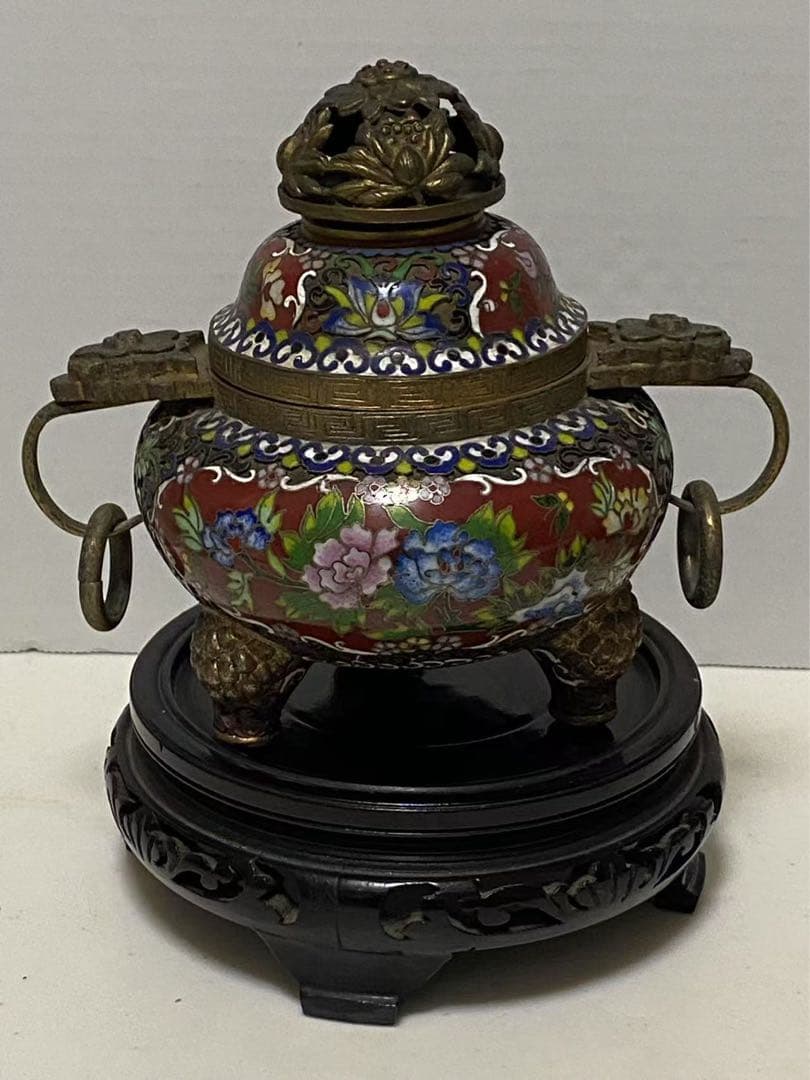 景泰藍 銅胎掐絲琺瑯彩牡丹紋香爐 香道具 骨董品