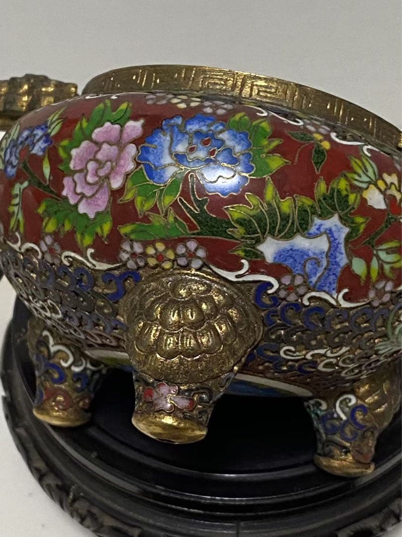 景泰藍 銅胎掐絲琺瑯彩牡丹紋香爐 香道具 骨董品