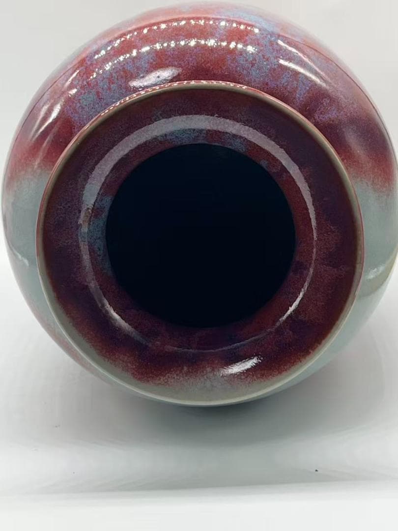 鈞窯　天青釉紫斑瓶　窯変釉　辰砂　花入　花瓶　茶道具 唐物(B-41)