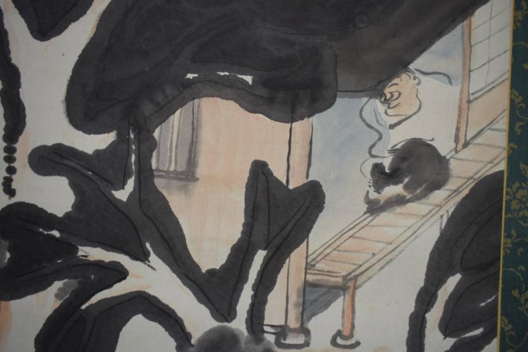 真作/漫画家/挿絵画家/俳人/細木原青起/人物図/布袋屋掛軸HG-782