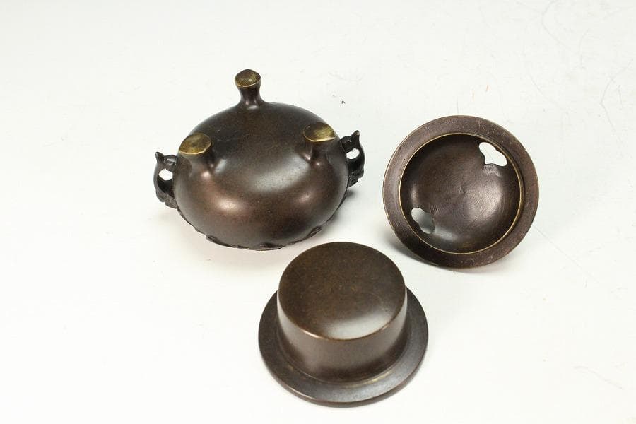 古銅 獅子蓋 小さな香炉 骨董品(K-YC474)
