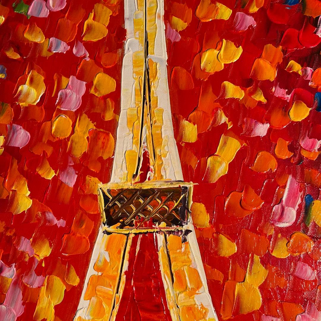 手書き油絵 パリの風景 エッフェル塔 額付 肉筆絵画 インテリア 油彩画