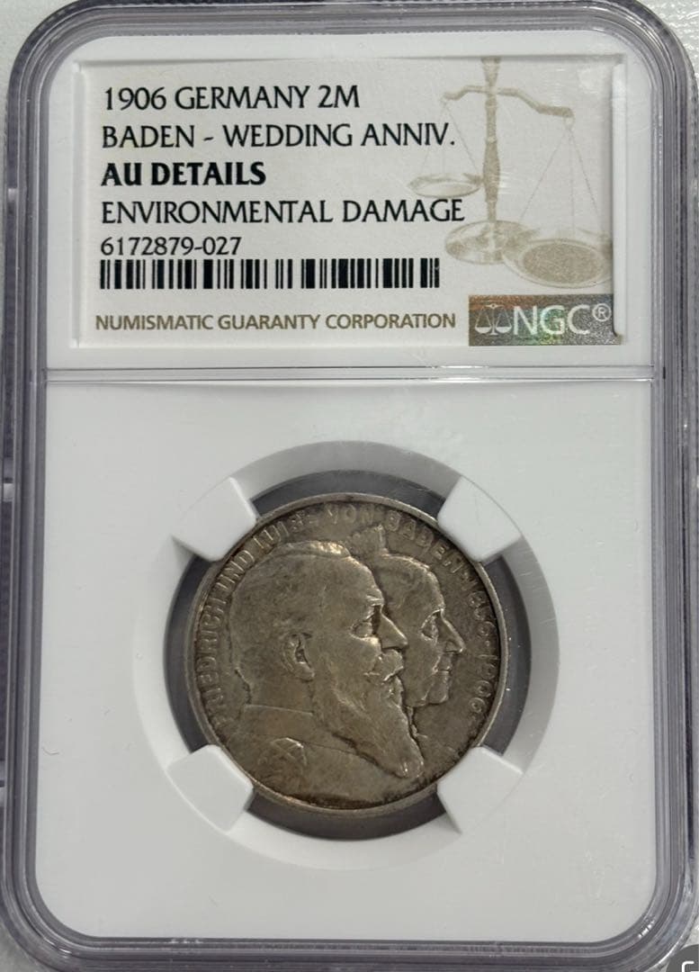 1906年 ドイツ バーデン大公結婚記念2マルク銀貨NGC認証