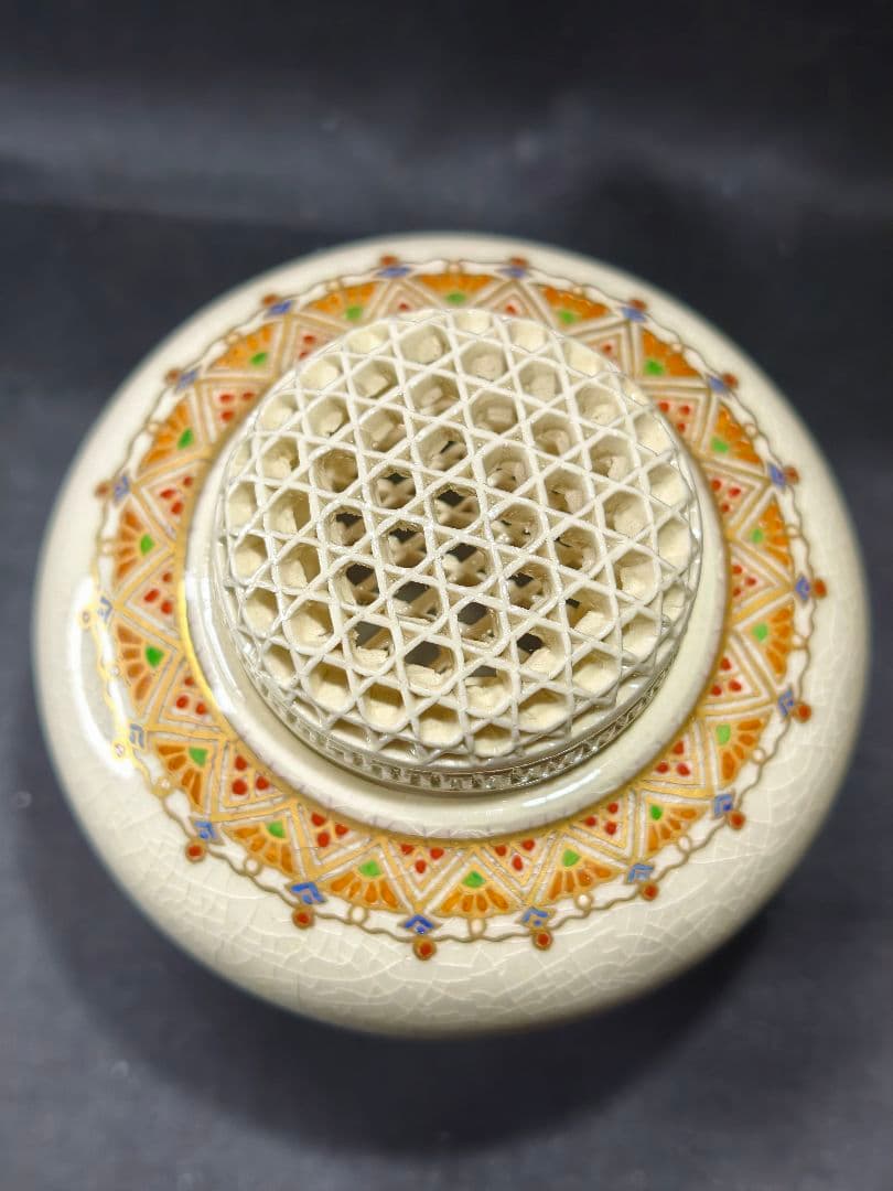 茶道具 薩摩焼香炉 錦江陶芸 仁楓 白薩摩 共箱 骨董 未使用美品 香道具