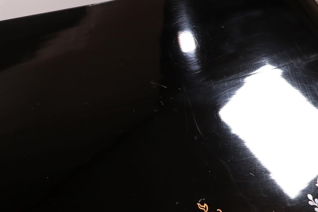 時代 桐蒔絵 黒塗 巻き足 平卓 花台 天然木 木箱入り 唐草【MA371】