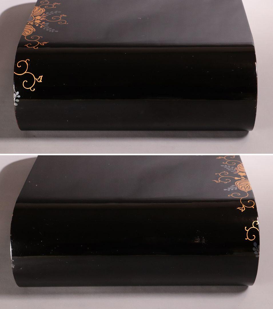 時代 桐蒔絵 黒塗 巻き足 平卓 花台 天然木 木箱入り 唐草【MA371】