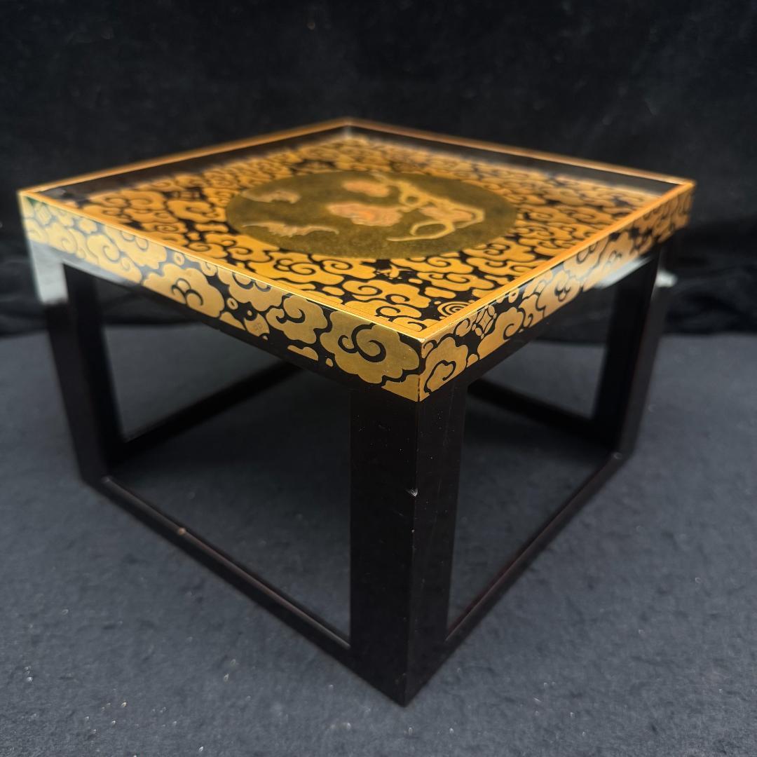 江戸中・後期 重金蒔絵 雲文霊芝様 献菓台 共箱 天然木 漆芸 　縁起