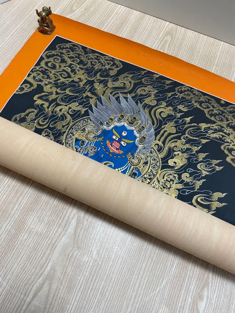 《 チベット密教　1点物 》 手描き　曼荼羅　マハーカーラ　大黒　仏教　密教