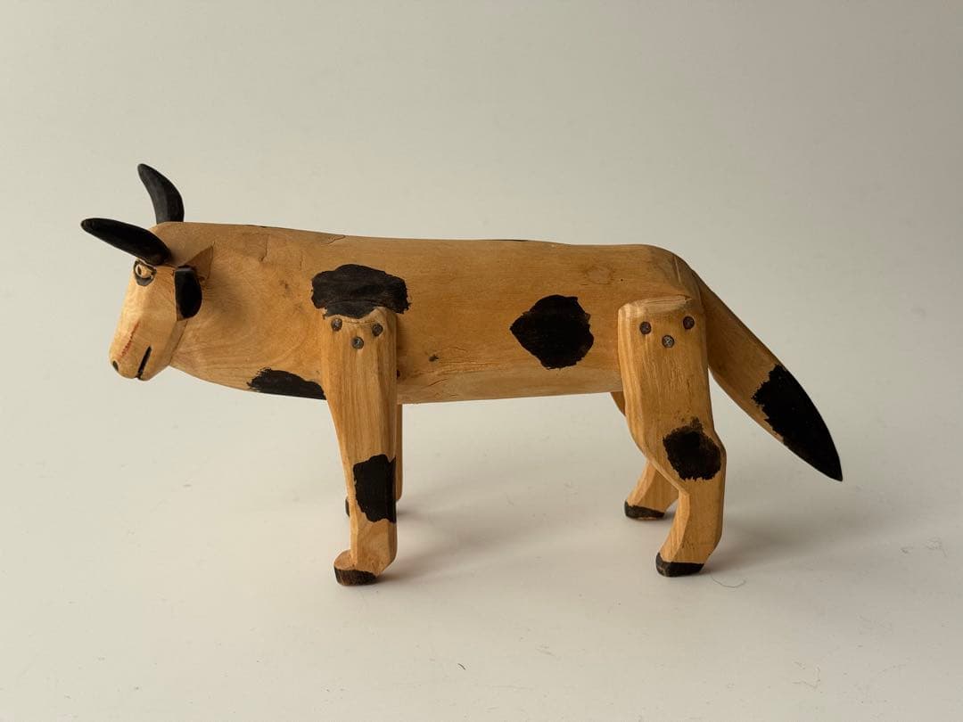 ヴィンテージ メキシコ オアハカ ウッドカーヴィング 木製 牛 置物