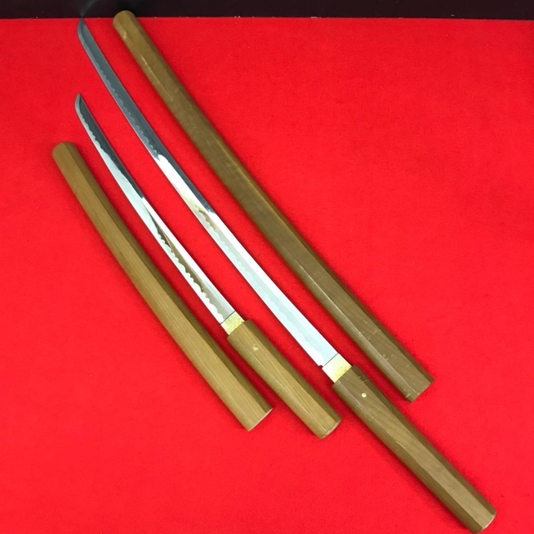 模造刀 白鞘 刀 脇差 セット　全長100cm/68cm　刀装具 拵え