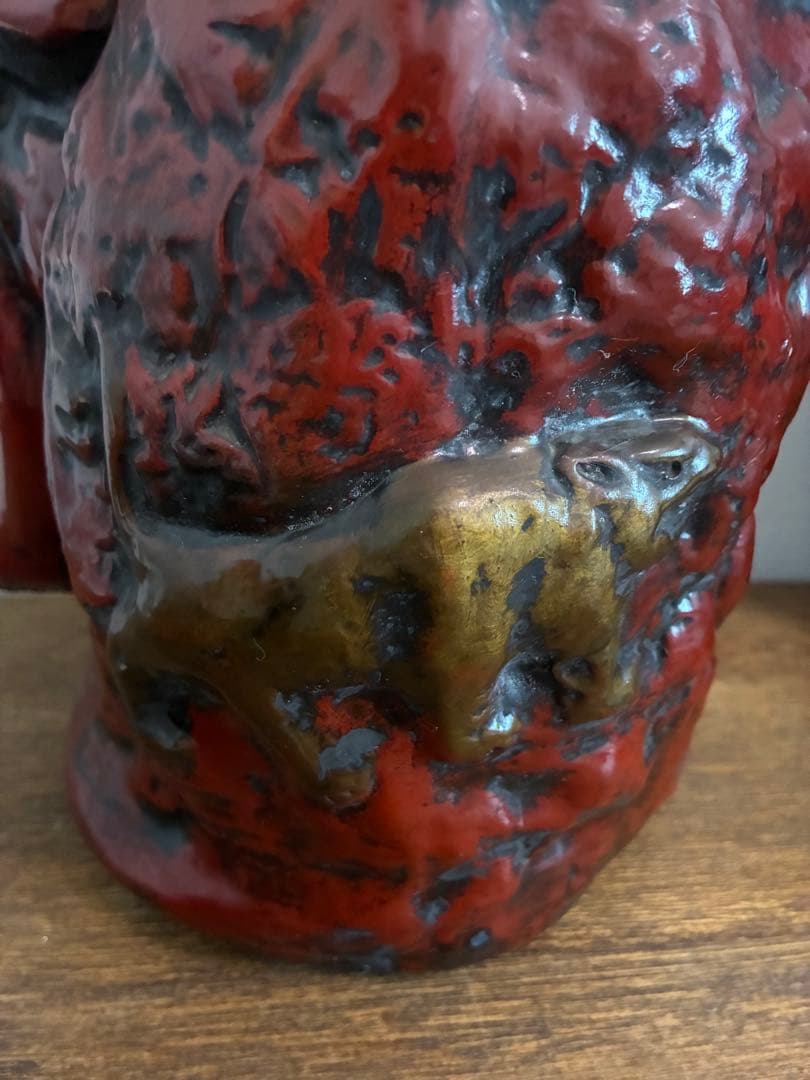 骨董 時代 布袋様 40㎝ 在銘 陶器 色彩 龍 置物 縁起物 招福 昭和