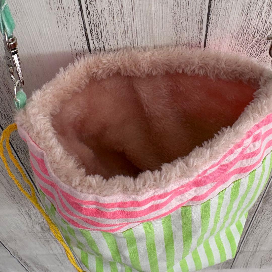 フクモモ仲良し巾着ポーチ　蛍光ストライプ②