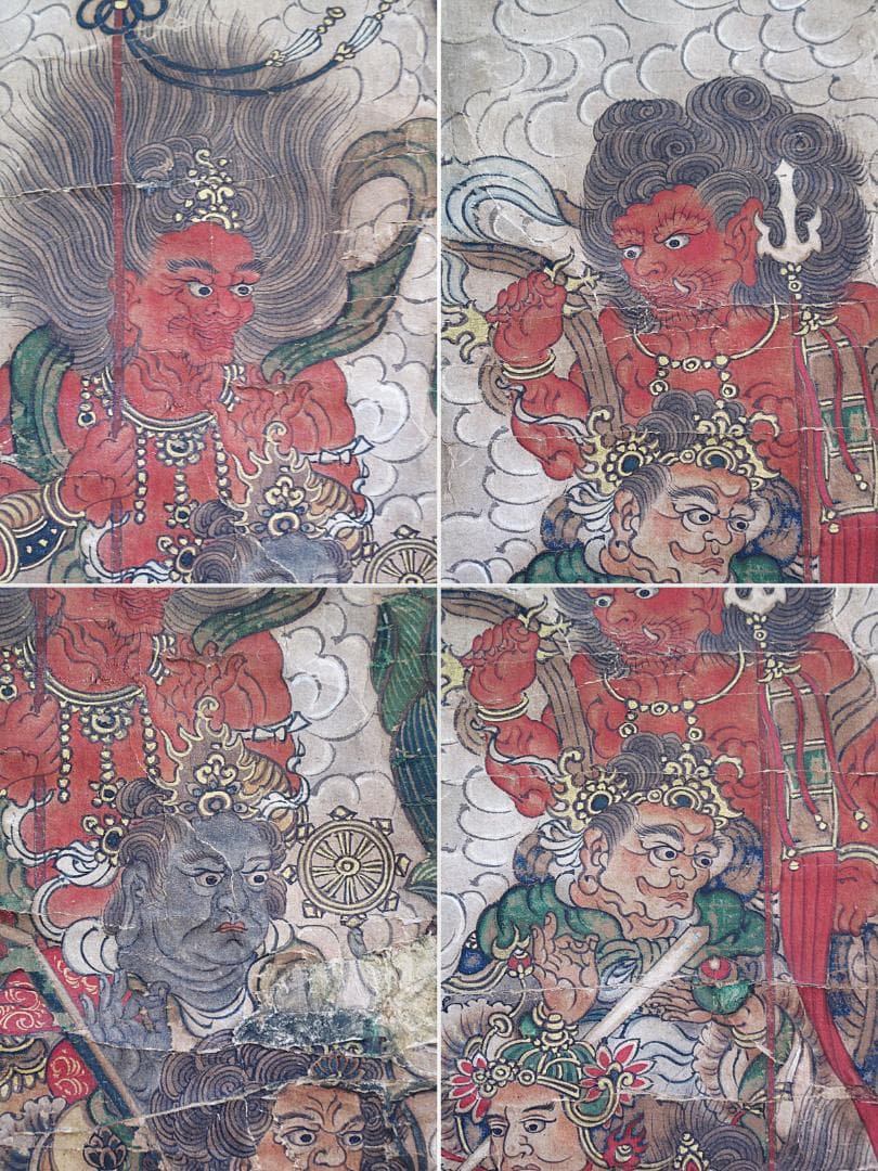 古仏画!! 江戸期『釈迦十六善神図』紙本肉筆 細密画!!