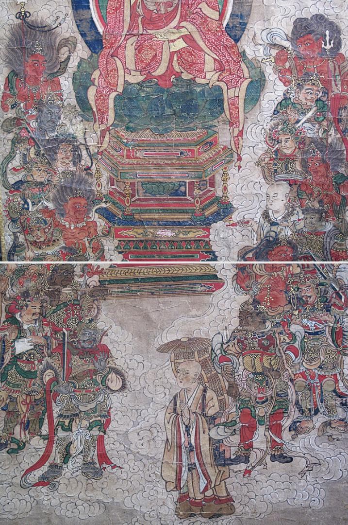 古仏画!! 江戸期『釈迦十六善神図』紙本肉筆 細密画!!