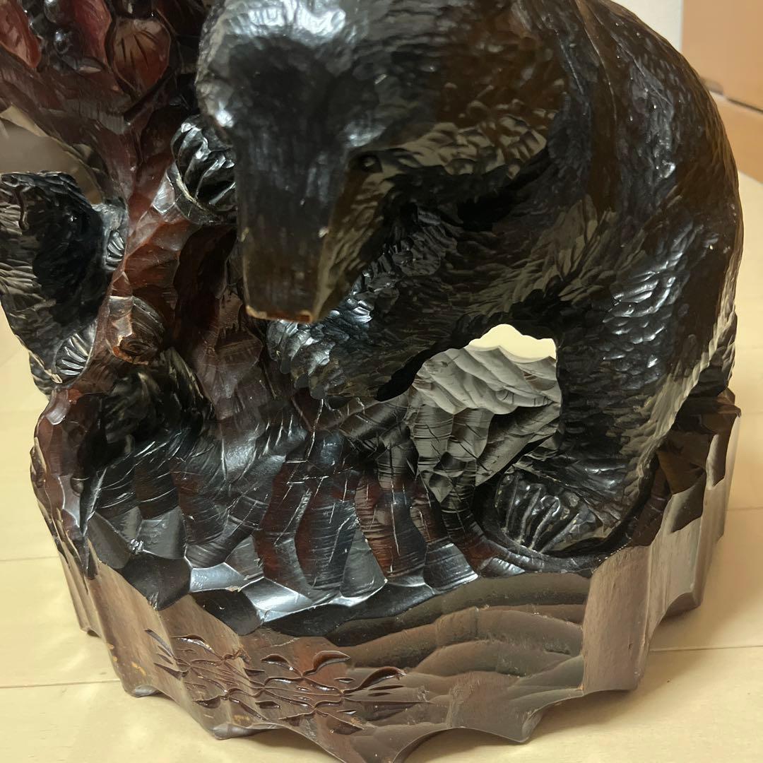 北海道民芸 熊の木彫り 葡萄 一点物 置き物 親子熊 インテリア 贈答品 寄贈品