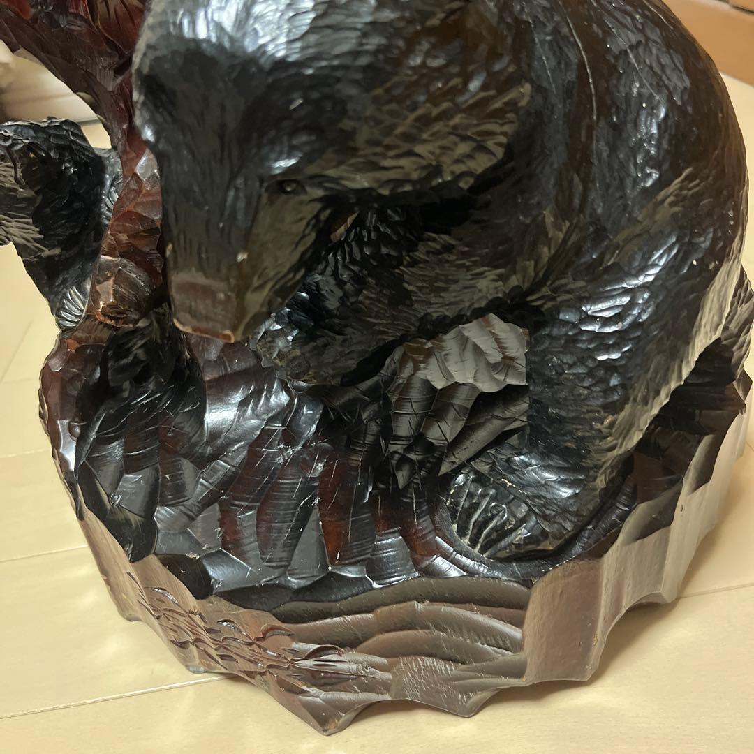 北海道民芸 熊の木彫り 葡萄 一点物 置き物 親子熊 インテリア 贈答品 寄贈品