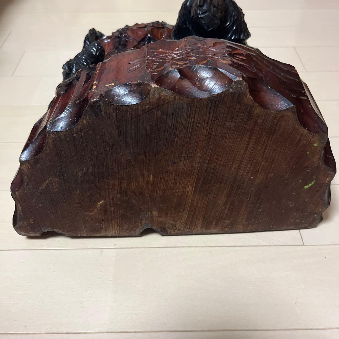 北海道民芸 熊の木彫り 葡萄 一点物 置き物 親子熊 インテリア 贈答品 寄贈品