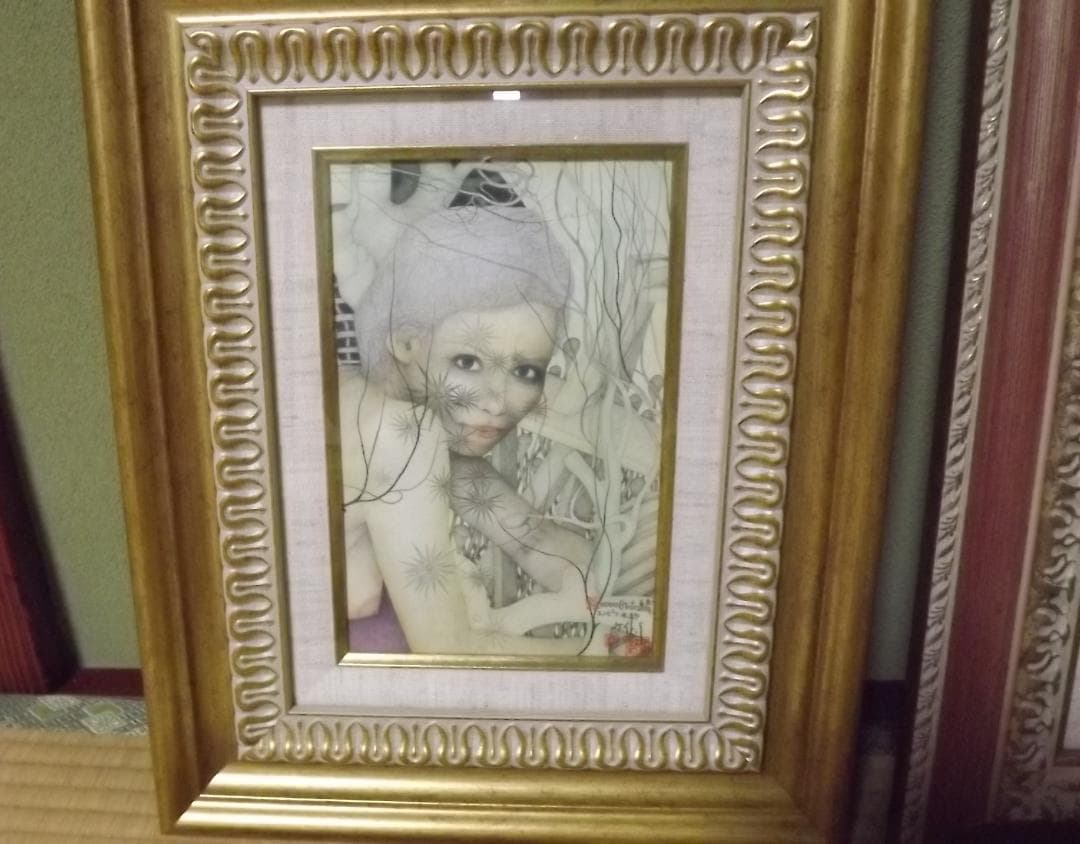 ケイト.J 城 景都　エンピツ水彩画　題名【進青】【進美】２作品　肉筆　真作