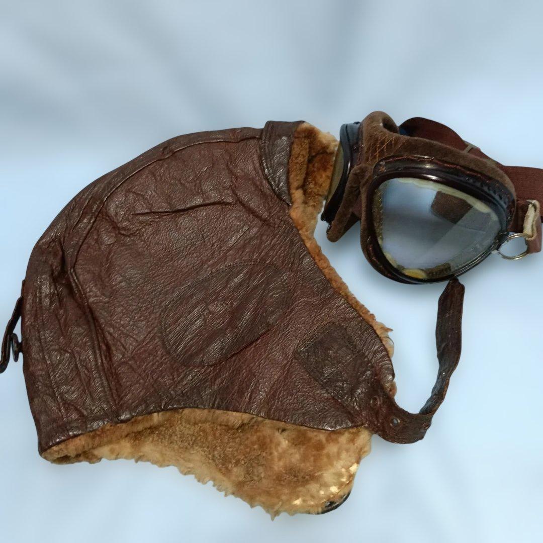 日本海軍冬用飛行帽と飛行眼鏡（実物)
