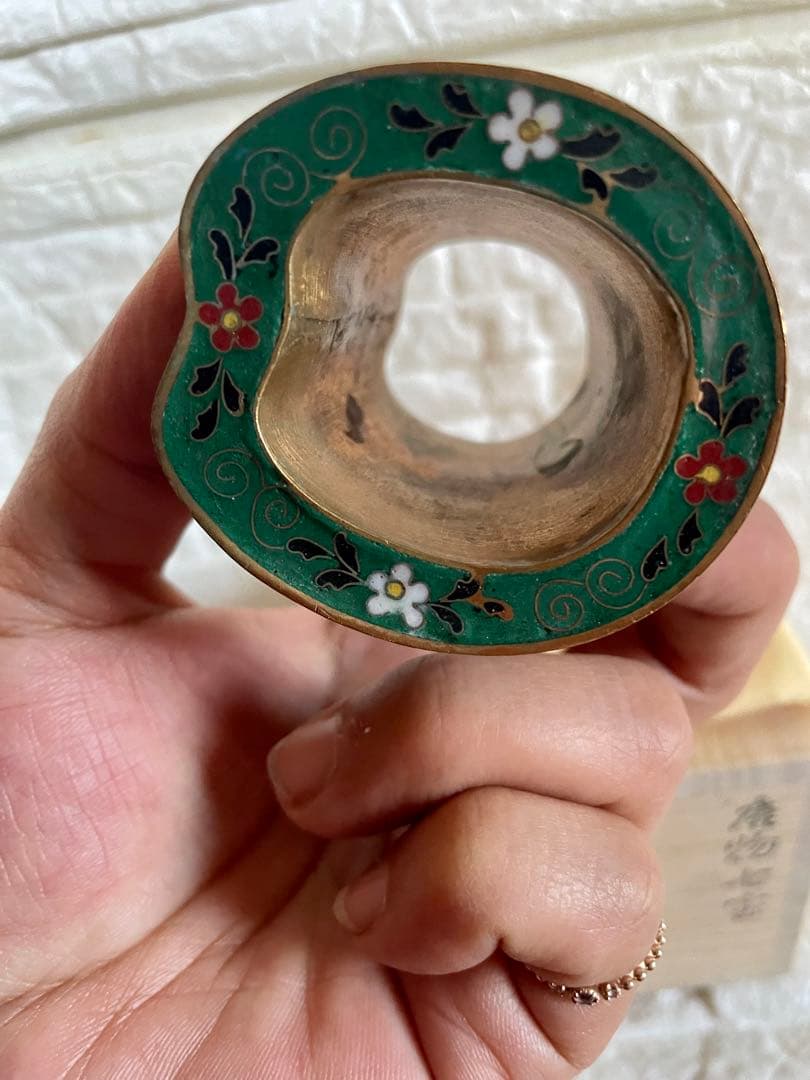 アンティーク品　茶道具　唐物七宝焼　蓋置　黄井仁作