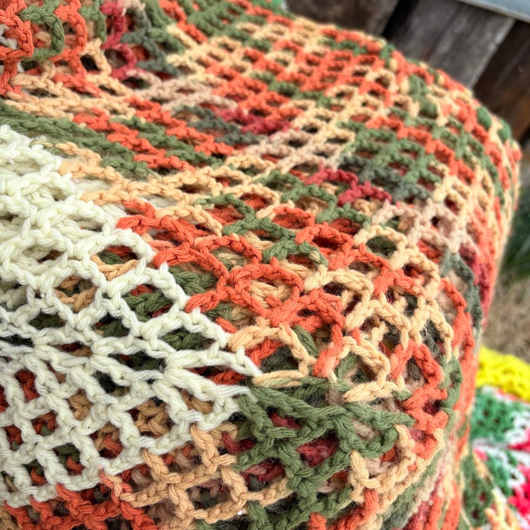 【USA vintage】グラニーブランケット　特大 透かし編み ベッドカバー