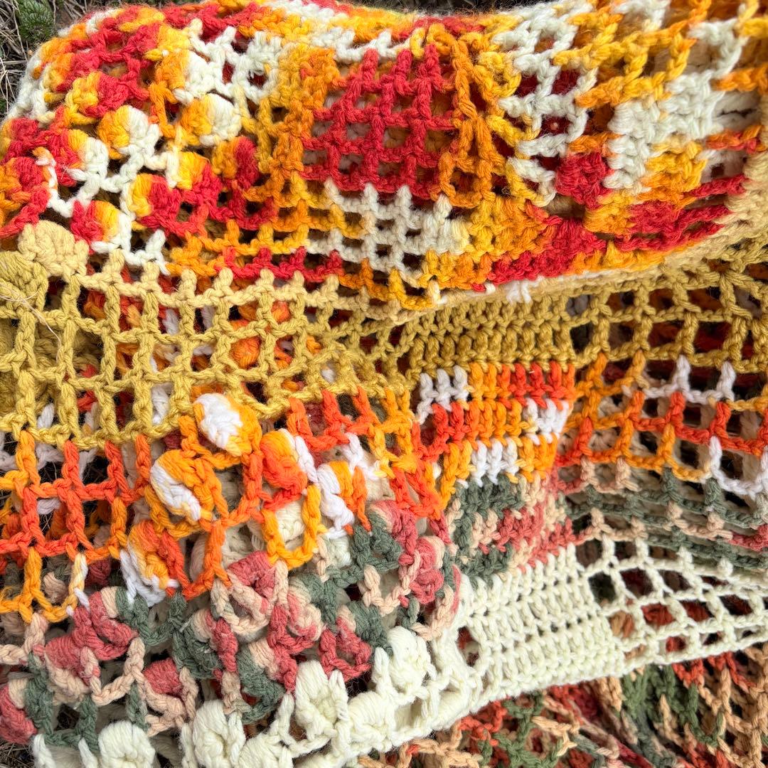 【USA vintage】グラニーブランケット　特大 透かし編み ベッドカバー