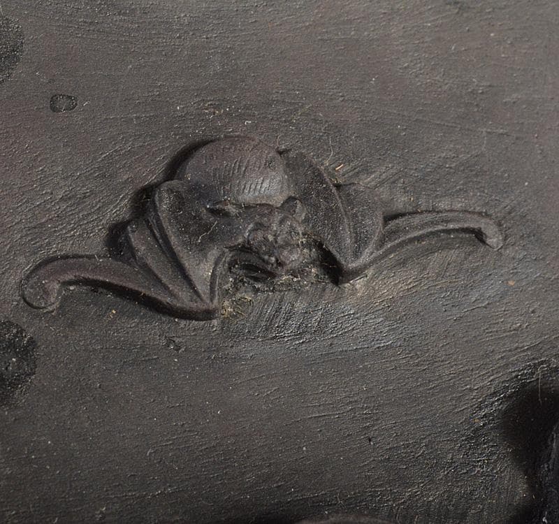 中国　書道具　蝙蝠刻　端渓硯　唐木箱付　F　R4557