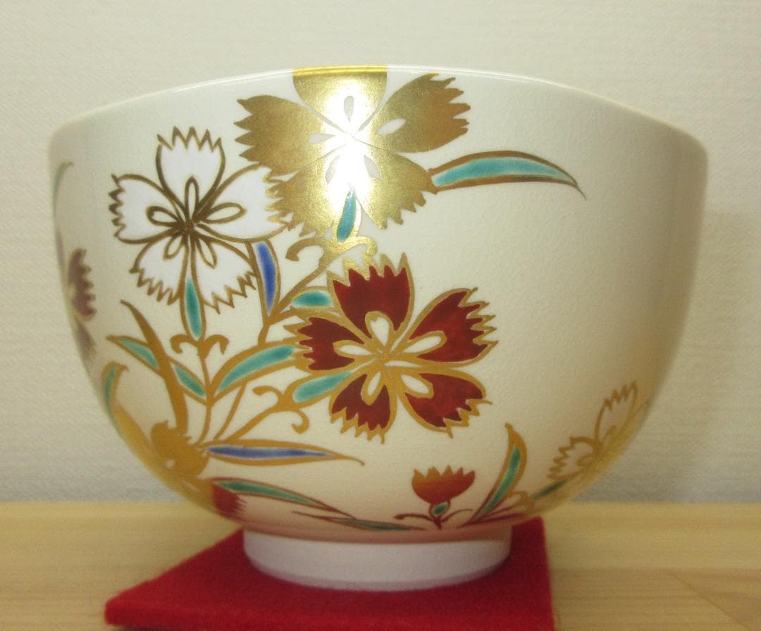 送料込【逢絢亭・新品】茶道具 茶碗 京焼 仁清 撫子の図 文月和香 共箱入り