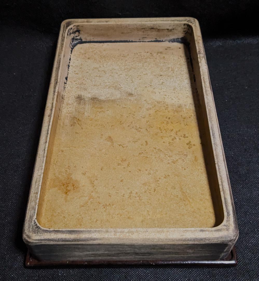 【澄泥硯　鱔魚黄　特大12吋】◆唐木天地蓋◆蘇州霊巌山◆文房清玩◆検→端渓・歙州