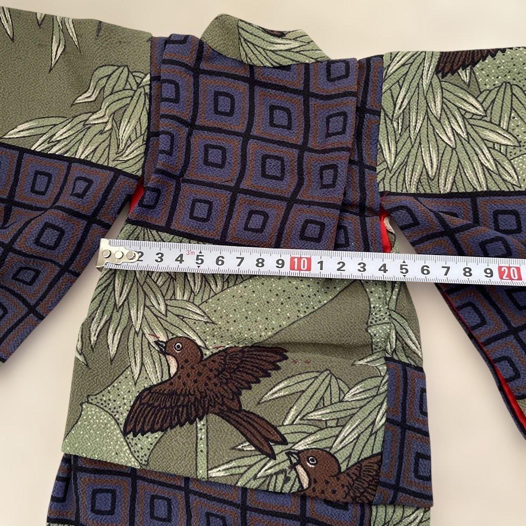 古布縮緬　人形の着物　13号　雀　竹　男の子　103106