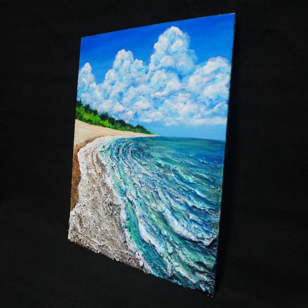 油絵 油彩 油彩画 絵 絵画【真夏の海と砂浜】