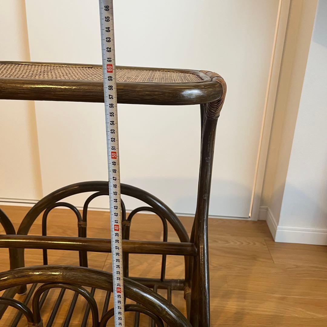 ラタン サイドテーブル マガジンラック 籐家具 レトロ アンティーク調