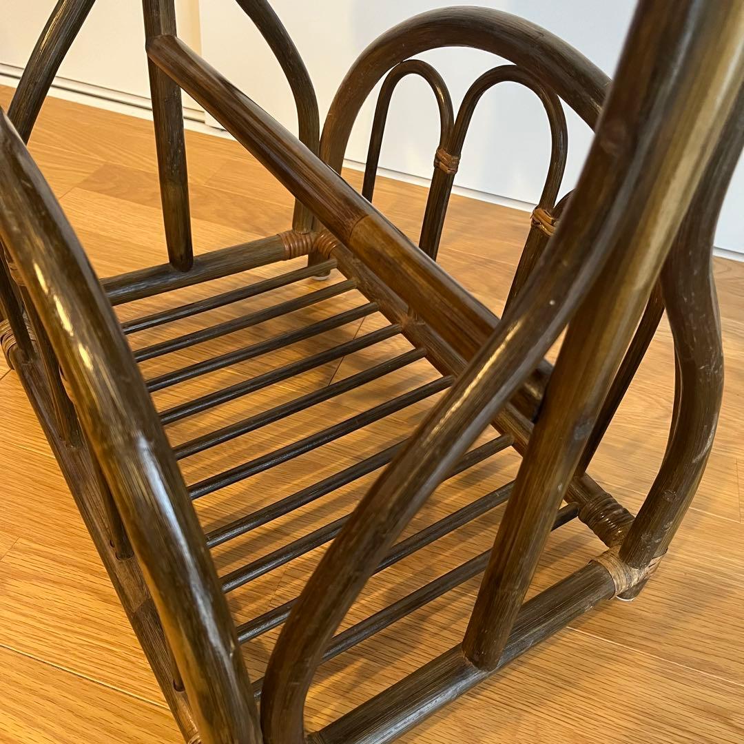 ラタン サイドテーブル マガジンラック 籐家具 レトロ アンティーク調