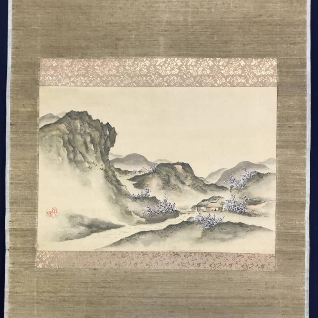 作者不詳/春景山水図/山水図/横物/掛軸/名家伝来/AD-201