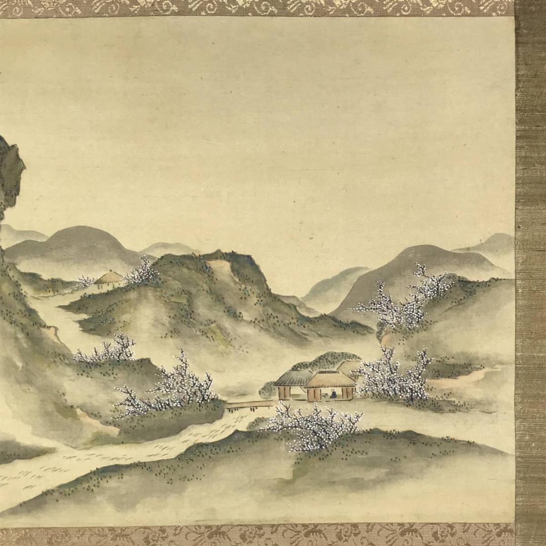 作者不詳/春景山水図/山水図/横物/掛軸/名家伝来/AD-201