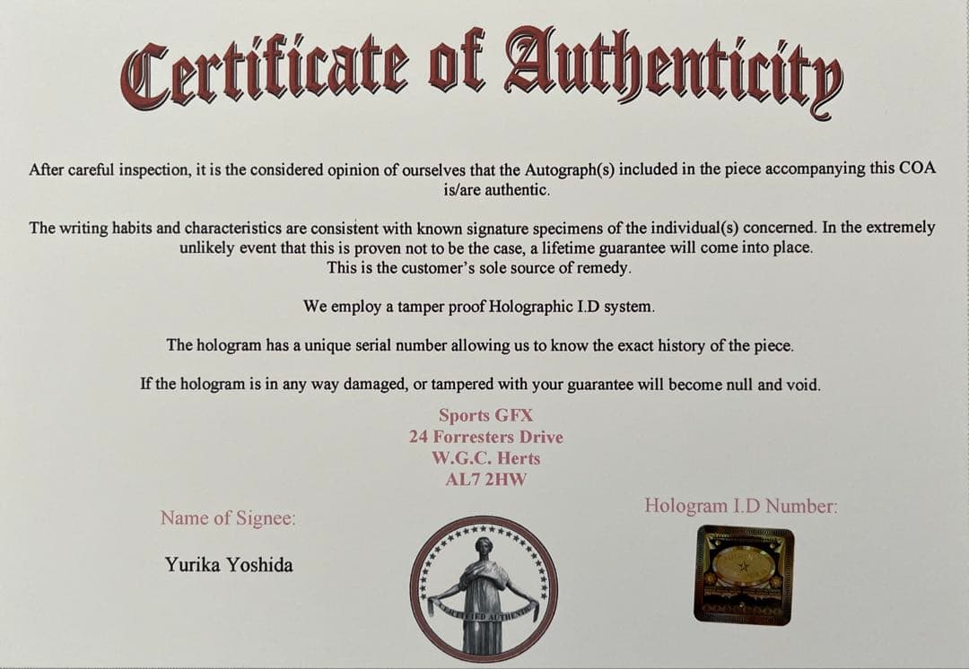吉田夕梨花 直筆サイン付き写真 ロコ•ソラーレ 証明書付き　1枚