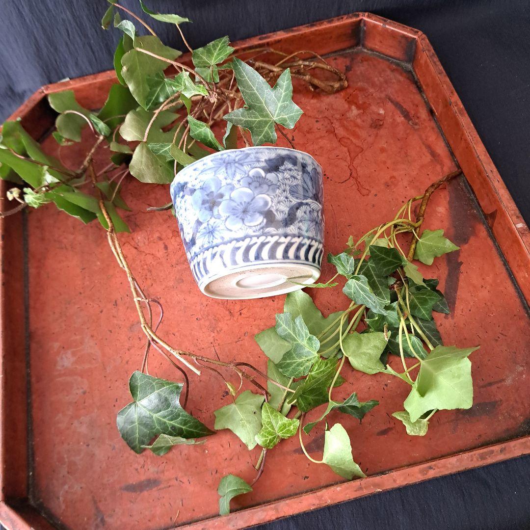 「新春に 松竹梅のそば猪口！①」 古伊万里染付猪口(直径10cm) 骨董アンティ