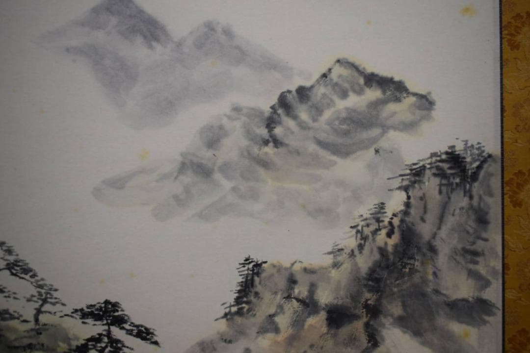 真作/高田勝風/山水人物筏図/彩色山水図/人物/布袋屋掛軸HJ-876