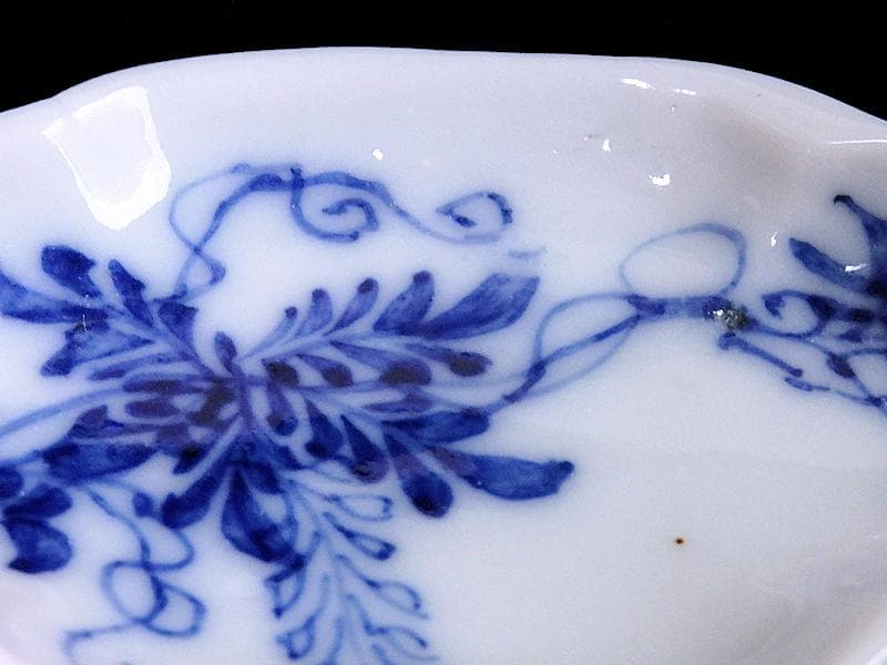 伊万里　瀬戸　染付　藤の図　木瓜型変形皿　豆皿　E685AS-fbqd