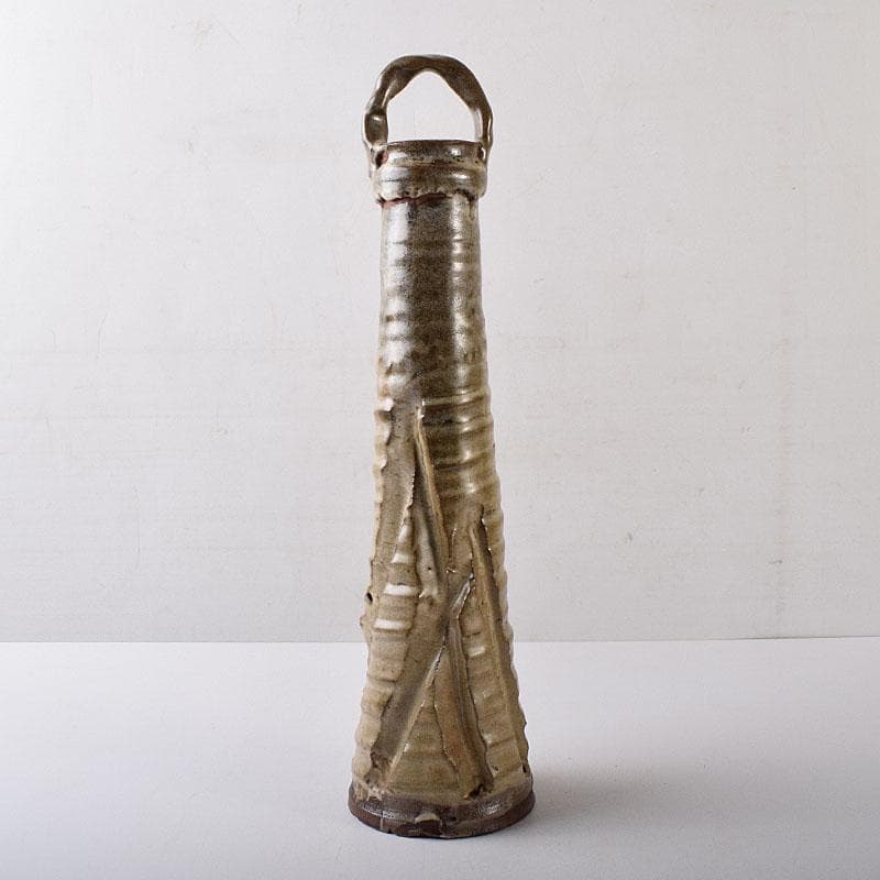 薩摩焼　古薩摩　大へら持ち手付　細長花生　花瓶　時代箱　M　R8727