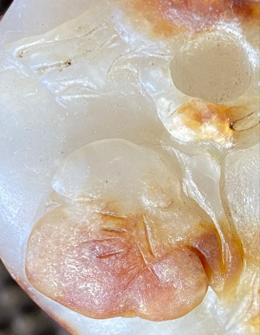 古和田玉　蟹と子孫・銭　吉祥彫刻　細密細工 天然素材　ヴィンテージレア 台湾茶器