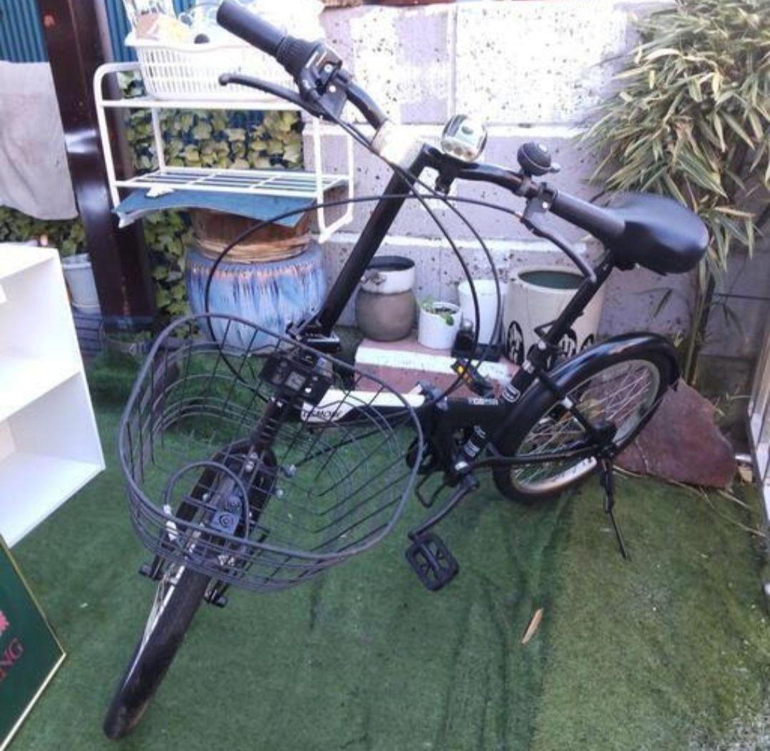 [直接引取限定]シマノ20インチ折りたたみ自転車 前バスケット付き　変速6段ギア