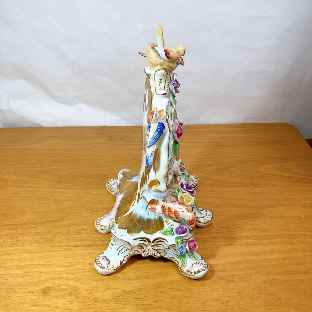 FINE PORCELAIN 鳥と花 陶磁器 置時計 ロココ調 薔薇 立体装飾