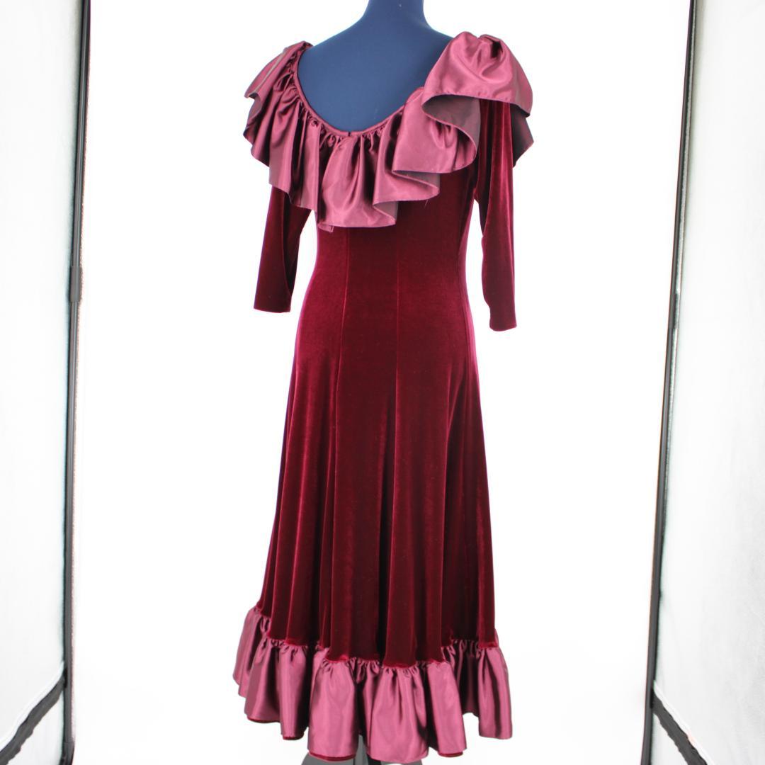 【フラダンス用衣装 美品 ベロアドレス】メネフネ ワインレッド ボルドー