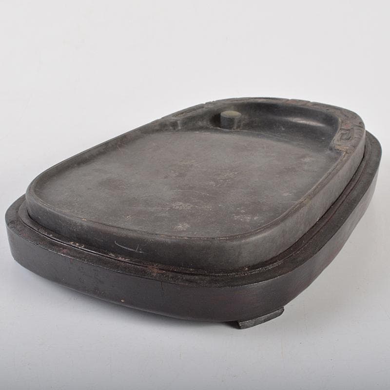 中国　書道具　神獣刻　端渓硯　唐木箱付　V　R7062