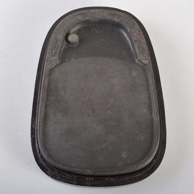 中国　書道具　神獣刻　端渓硯　唐木箱付　V　R7062