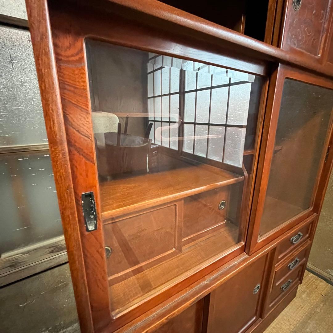 昭和レトロ 木製 茶箪笥 水屋箪笥 ガラス戸